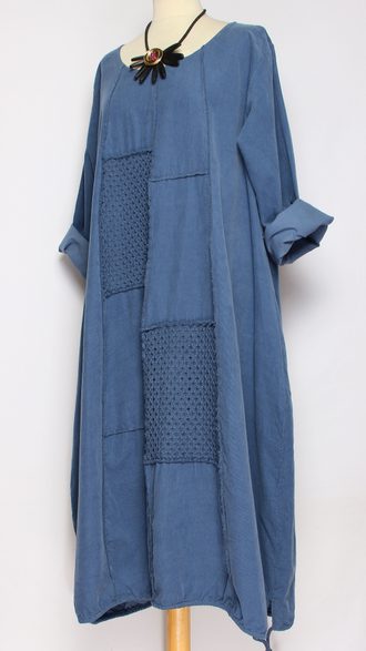 Платье Бохо вельветовое "Сетка трикотажная спинка"джинс до р.56