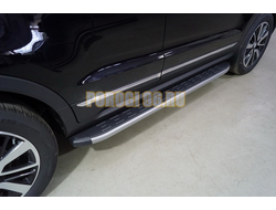 Пороги алюминиевые с пластиковой накладкой (карбон серебро) 1720 мм ТСС для Changan CS55 2WD 1.5T 2022-