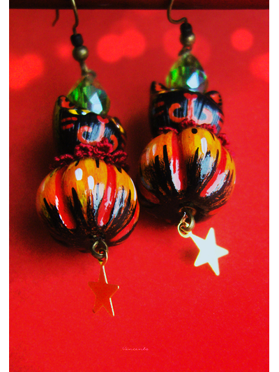 "Цирковые котики, Стелла и Капустка", волшебные серьги с кристаллами и тыковками