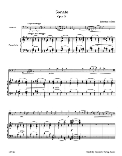 Brahms Sonata e-moll for Violoncello and Piano op.38