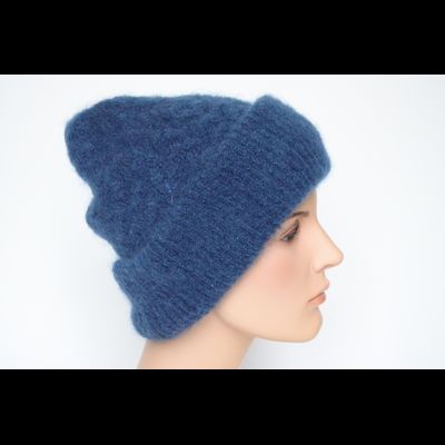 Синяя мохеровая шапка женская с отворотом Vizio Италия 9022 CRY