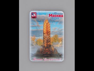 Гибкий сувенирный магнит на холодильник 8х6 см. с фото ВДНХ, фонтан Золотой колос