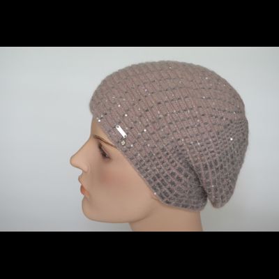 Vizio 6937 берет Италия вязаный розово - серый с пайетками