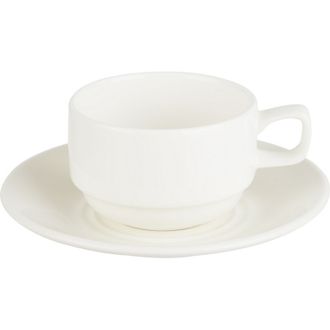 Чайная пара,Wilmax белая, фарфор, чашка 220 мл., блюдце d-14 см. WL-993008
