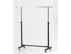 ST001 Вешало-рейл одноярусное регулируемое для одежды напольное на колесах, L=900 мм ⇄ 1500 мм, цвет: черный-хром
