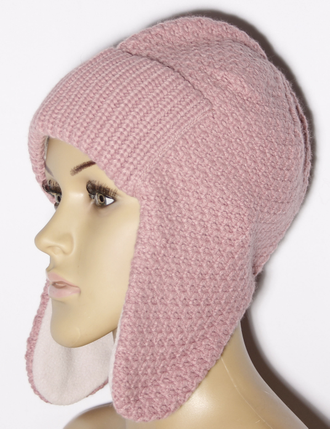 Шапка женская ушанка "Соты" 894  бирюзовая, коралл, чайная роза, т.бежевая, молочная, хаки, экрю, пудра, белая, синяя, бежевая, серая