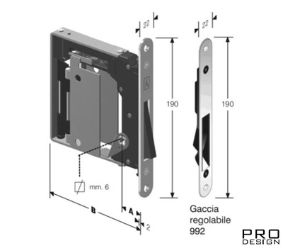 Магнитный замок B-NOHA MINI с отв.планкой 190 мм, матовый хром