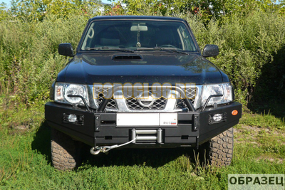 Передний силовой бампер без дуг серии Трофи на Nissan Patrol Y61 2004-2010 (02.008.11)
