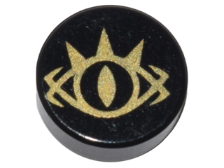 Tile, Round 1 x 1 with Goblin King Eye Pattern, Black (98138pb071 / 6179277)