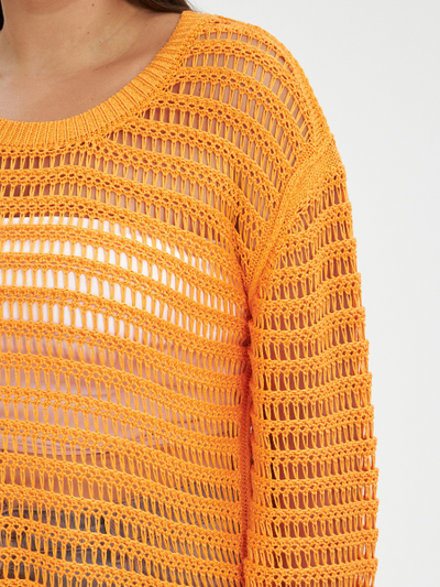 Джемпер-сетка вязанный с широким рукавом, цвет- оранж