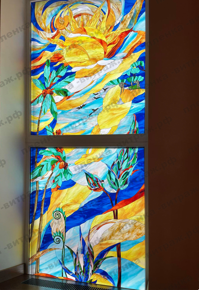 Витражная пленка, витражная пленка самоклеющаяся под заказ,пленочный витраж абстракция