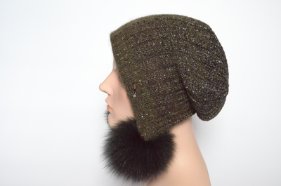 Шапка ушанка вязаная с меховыми помпонами Vizio Италия 6908 PP 66