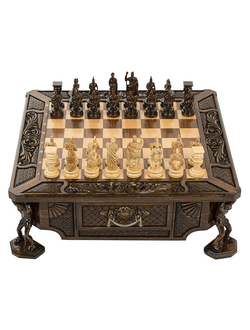 Шахматы резные в ларце "Атлант" от мастера Карена Халеяна