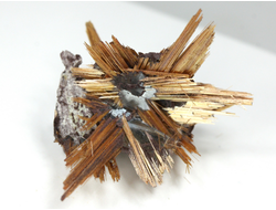 Редкость! Рутил свободного роста, сростки "звезды" золотистых игольчатых кристаллов на кристаллах гематита, Бразилия (27*22*15 мм, 2,3 г) №37914