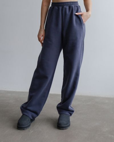 Брюки прямого кроя хлопковый велюр с кантом (черника)