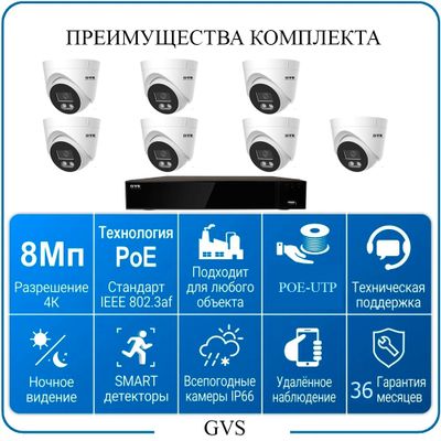 Комплект IP-камер 8 Мегапикселей с записью звука «GVS DS-F7 IP 4K Full»