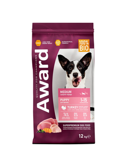 AWARD (Авард) сухой корм для щенков средних пород, Индейка, Курица 12 кг