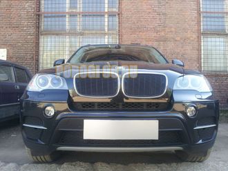 Защита радиатора BMW X5 E70 2006-2013 / BMW X6 2008-2014- (3D) black PREMIUM
