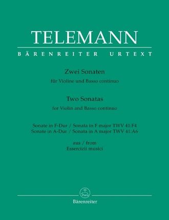 Telemann. 2 Sonaten aus den Essercizii Musici für Violine und Bc Partitur und Stimmen (Bc ausgesetzt)