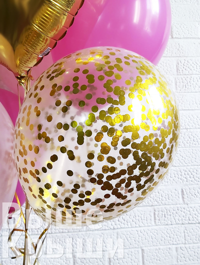 Прозрачный шар с конфетти золотые круги