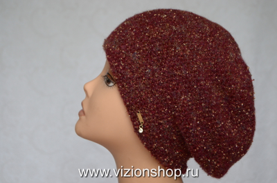 Бордовый берет женский вязаный Италия Vizio 6532 зима 2020