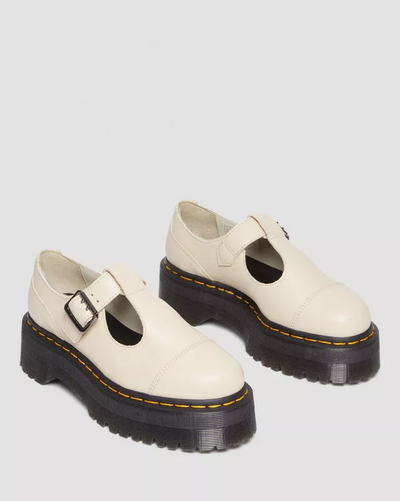 Dr Martens Bethan Pisa Leather Platform Mary Jane Parchment Beige Pisa