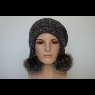 Шапка ушанка Vizio 6924 темно - серая помпоны