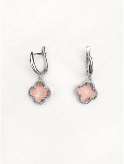 (АРТИКУЛ: 9666/01) СЕРЬГИ ЖЕНСКИЕ, СЕРЕБРИСТЫЙ МЕТАЛ, ПОДВЕСКИ С БЛЕДНО-РОЗОВЫМИ КРИСТАЛЛАМИ