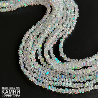 Стекло кристалы фри-форм огранка 2,4-2,8х4-4,2 мм с голографикой бело-радужный цвет, цена за нить 37 см