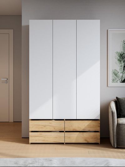 Абрау Шкаф трехстворчатый (с ящиками) Дуб золотой/Белый