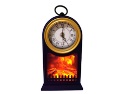 Фонарь с имитацией огня "Камин с часами", 30*15*12см (Цвет: Бронза, Черный)