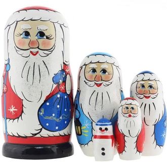 Матрешка Дед Мороз с посохом и мешком 150*70 5-и кукольная