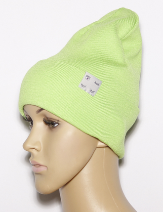 Шапка женская "Мелкая резинка с манжетой" 1049  красная, тиффани, зелёная