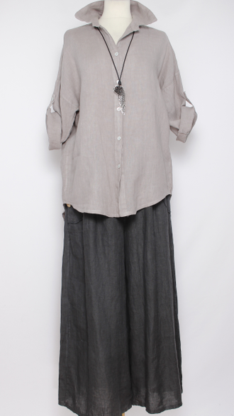 Рубашка лён "ПРЯМАЯ ДЛИННАЯ"  фуксия, песочная, серая  р.46-50