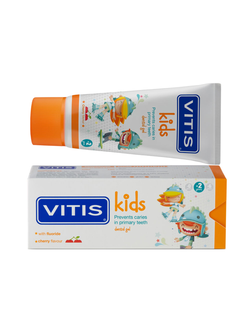 Детская зубная паста-гель  Vitis Kids от 2 до 6 лет, вишневый вкус, Dentaid, 50 мл.