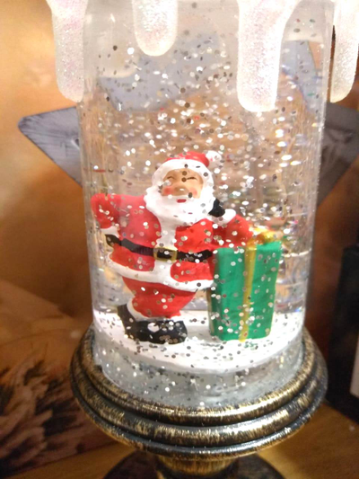 LED Свеча новогодняя музыкальная, USB кабель,  28*11*11см, ТИП: Дед мороз в санях с оленями/ Дед Мороз с подарком