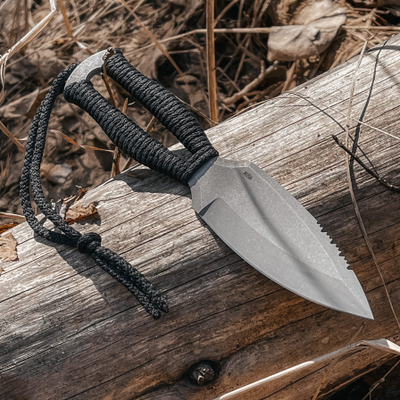 нож Лис 7 сталь AUS6, рукоять шнур, цвет черный. Ножны ABS с подвесом Molle.