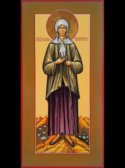 Ксения Петербургская, святая блаженная. Рукописная мерная икона.