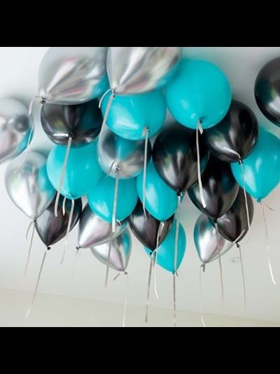 10 Шаров Бирюзовый Черный Серебро