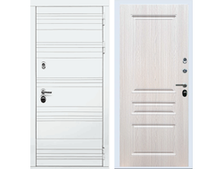 Белая дверь Rx14 с панелью ФЛ 243 лиственница бежевая