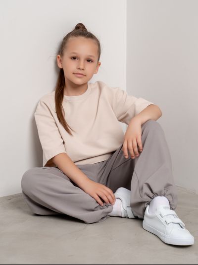 Брюки палаццо с утяжками (серый)