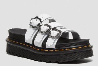 БОСОНОЖКИ DR. MARTENS BLAIRE FLOWER BUCKLE LEATHER SLIDE БЕЛЫЕ