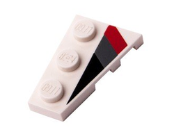 Wedge, Plate 3 x 2 Left with Black, Dark Bluish Gray and Red Racing Stripes Pattern, White (43723pb01 / 6291433)