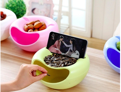 Тарелка двойная для семечек и орехов с подставкой для телефона, 20×11 см, цвет в ассортименте