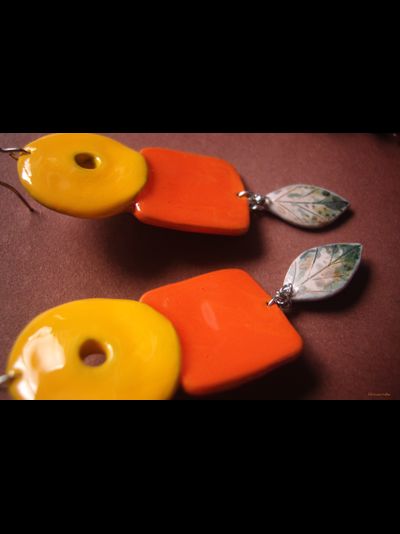 "Степное солнце", крупные этнические серьги в стиле глазурованной керамики