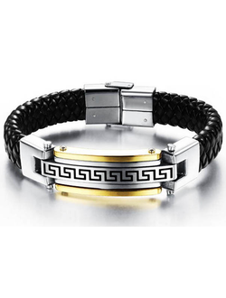 Кожаный мужской браслет со вставкой «Nikias in Gold»