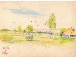 "Осенний пейзаж" бумага пастель 1956 год
