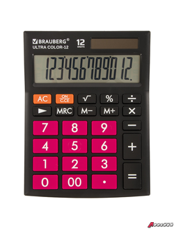 Калькулятор настольный BRAUBERG ULTRA COLOR-12-BKWR (192×143 мм), 12 разрядов, двойное питание, ЧЕРНО-МАЛИНОВЫЙ. 250500