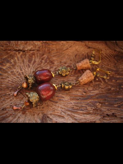 Бохо-серьги "Вино из шиповника" с тигровым глазом и дисками гитарных струн