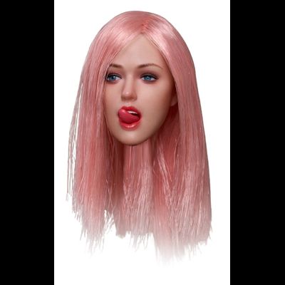 Женская голова (скульпт) с длинными розовыми волосами, подвижными глазами и отдельным языком - 1/6 scale Sexy Expression movable eyes female head sculpt (ZC009C) - Z6TOYS